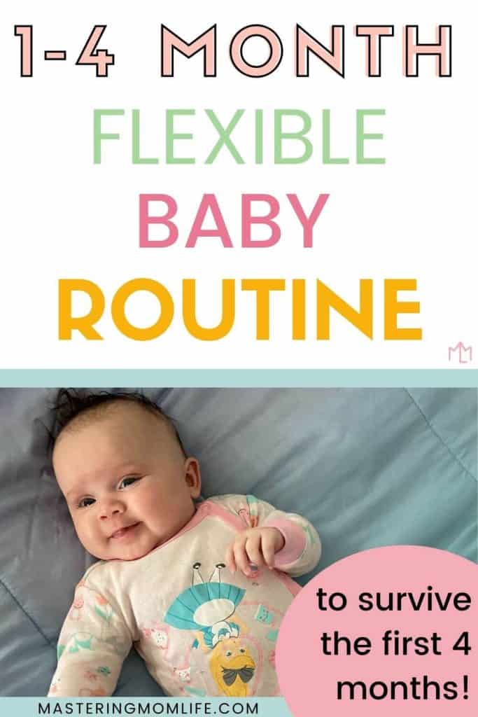 1-4 month old flexible baby routine. Image of baby on blanket smiling