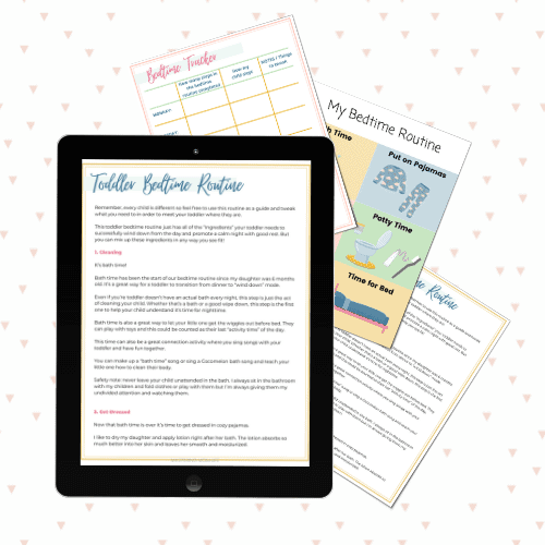 Free toddler bedtime routine with chart, step by step guide and bedtime improvement tracker