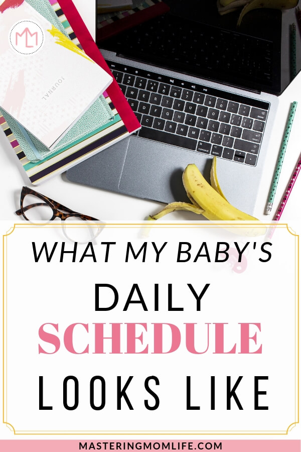 What my baby's daily schedule looks like | Image of computer, banana, and glasses.