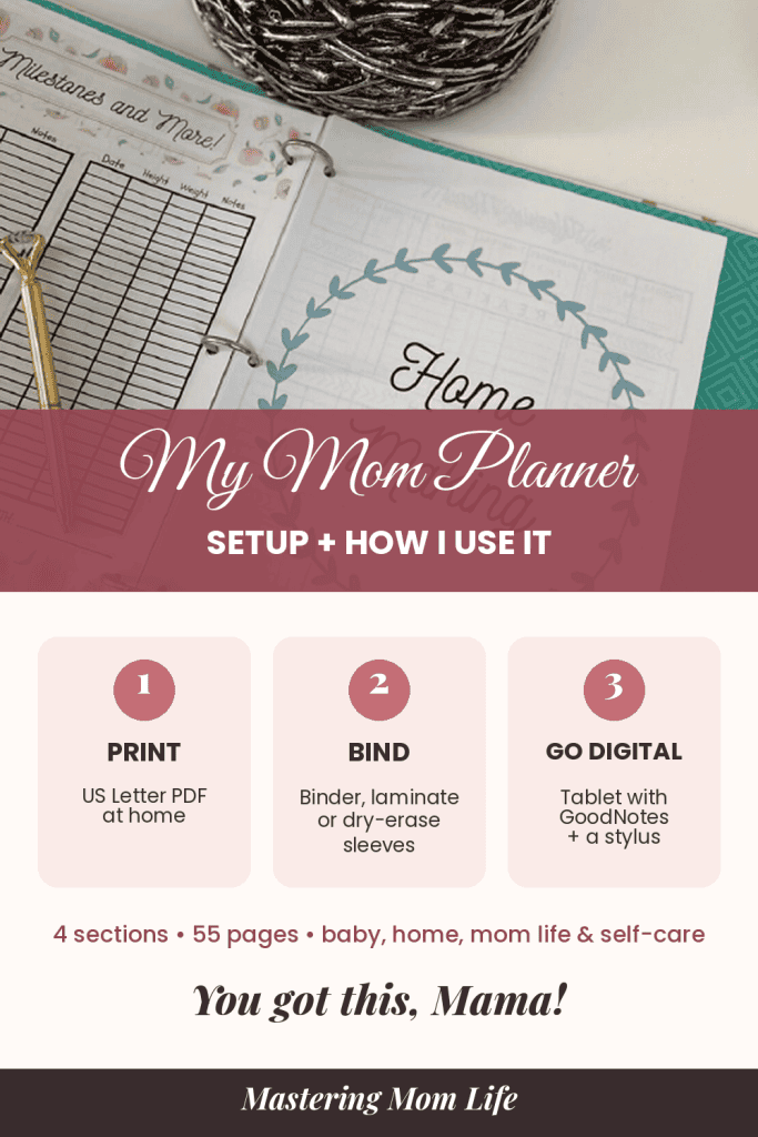 My mom planner setup and how I use it: print, bind or go digital with GoodNotes, 4 sections and 55 pages